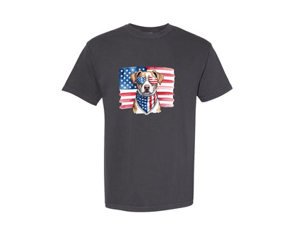 brand:Comfort Colors|color:Graphite|Usa American Flag Dog Graphic T-Shirt
