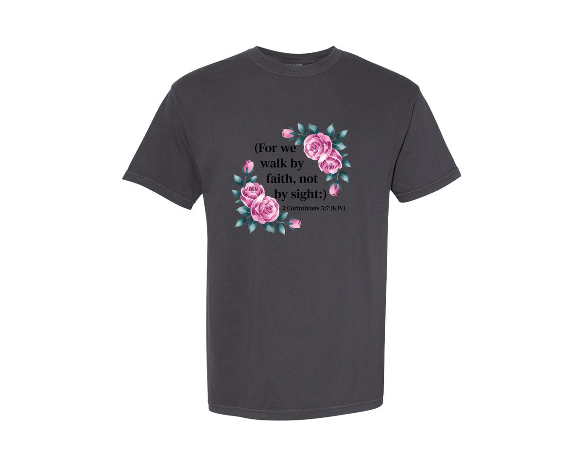 brand:Comfort Colors|color:Graphite|Jesus Christ Christian Pink Roses Graphic T-Shirt