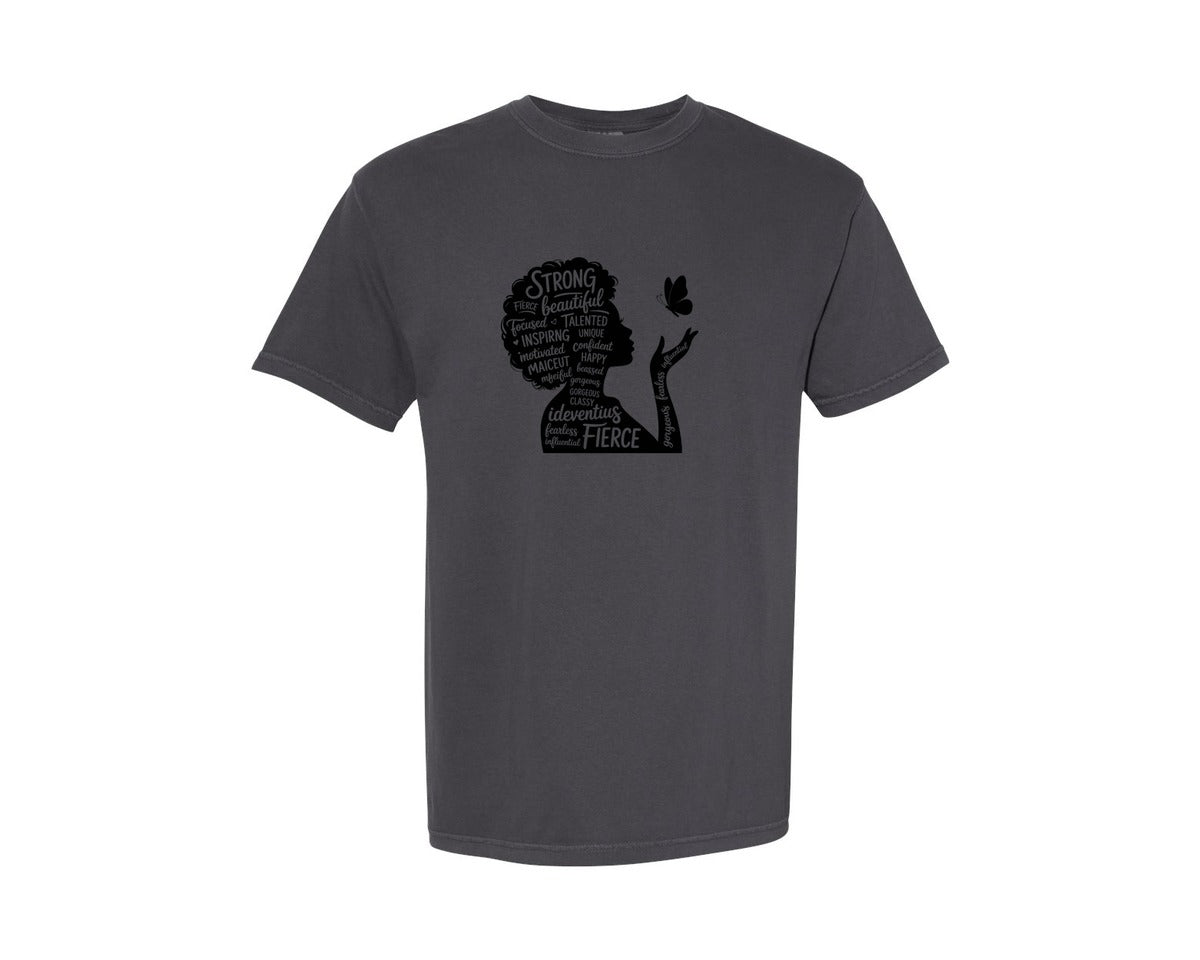 brand:Comfort Colors|color:Graphite|Afro Black Woman T Shirt Design Graphic T-Shirt