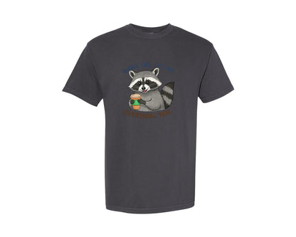 brand:Comfort Colors|color:Graphite|Hang On Let Me Overthink This Raccoon 3 Graphic T-Shirt