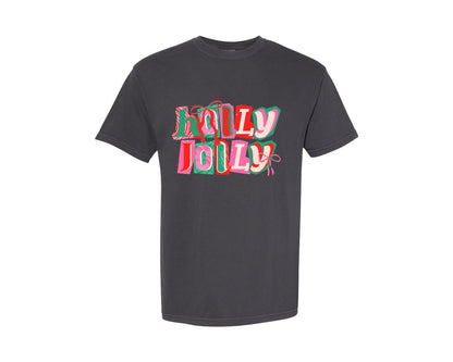 brand:Comfort Colors|color:Graphite|Coquette Holly Jolly Christmas Graphic T-Shirt