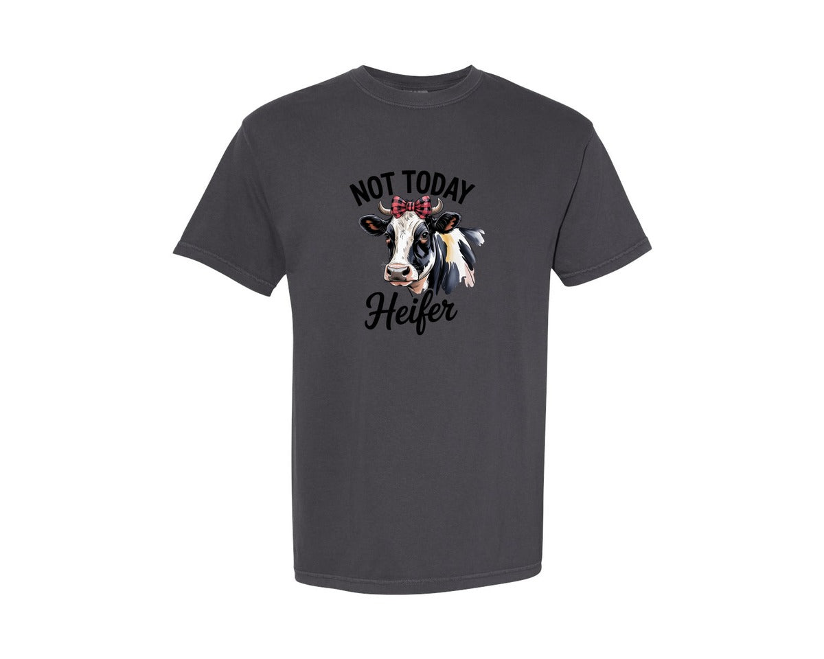 brand:Comfort Colors|color:Graphite|Not Today Heifer Highland Cow Dtf Graphic T-Shirt
