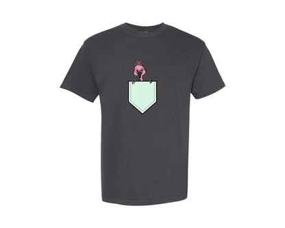 brand:Comfort Colors|color:Graphite|Flamingo Peeking From Pocket Graphic T-Shirt