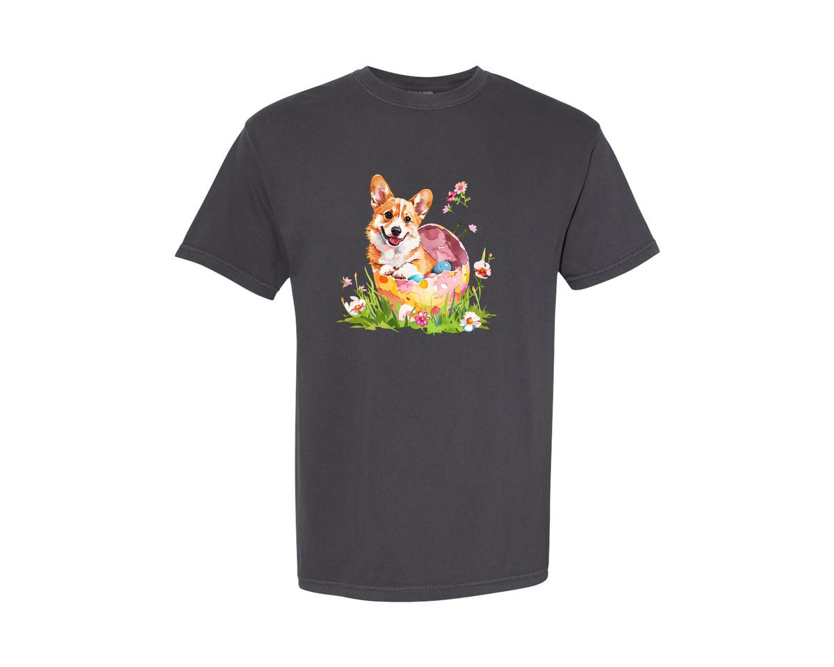 brand:Comfort Colors|color:Graphite|Easter Pembroke Welsh Corgi Graphic T-Shirt
