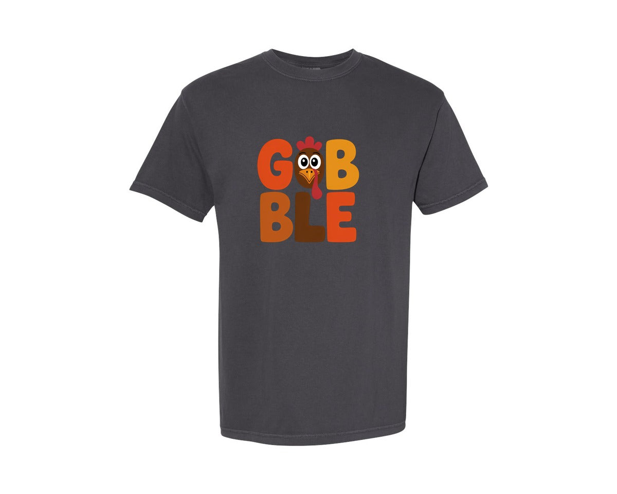 brand:Comfort Colors|color:Graphite|Gobble Funny Turkey Face Thanksgiving 2 Graphic T-Shirt
