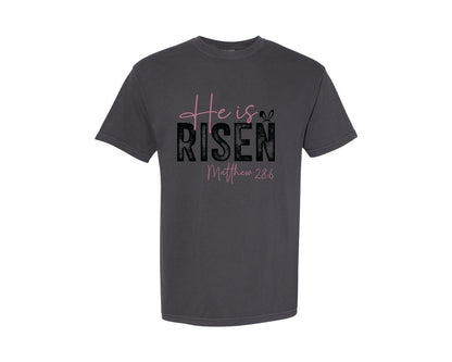 brand:Comfort Colors|color:Graphite|Christian Easter He Is Risen Graphic T-Shirt