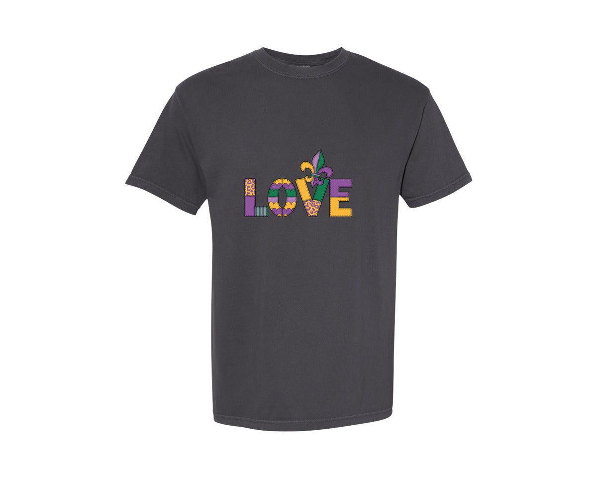 brand:Comfort Colors|color:Graphite|Mardi Gras Love Design Graphic T-Shirt
