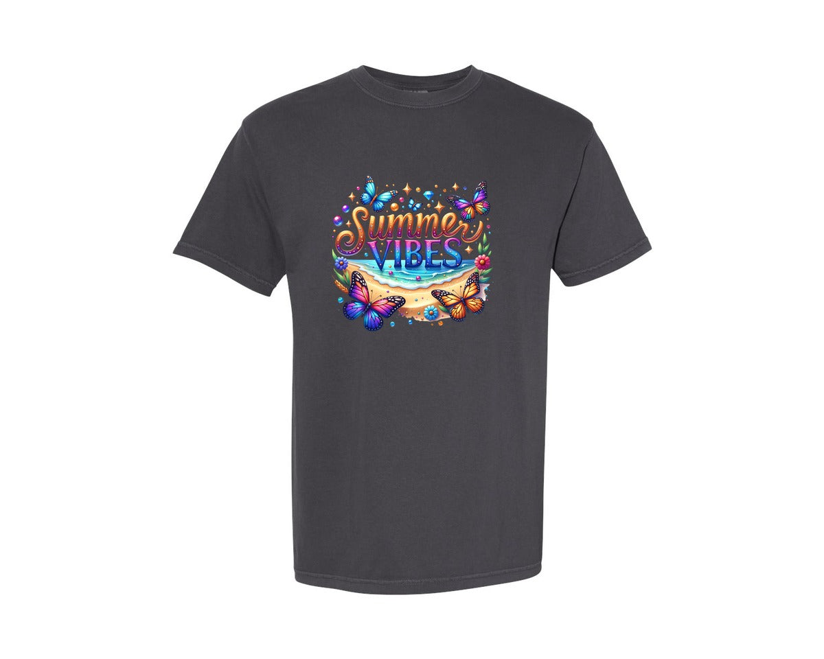brand:Comfort Colors|color:Graphite|Summer Vibes Butterflies Graphic T-Shirt