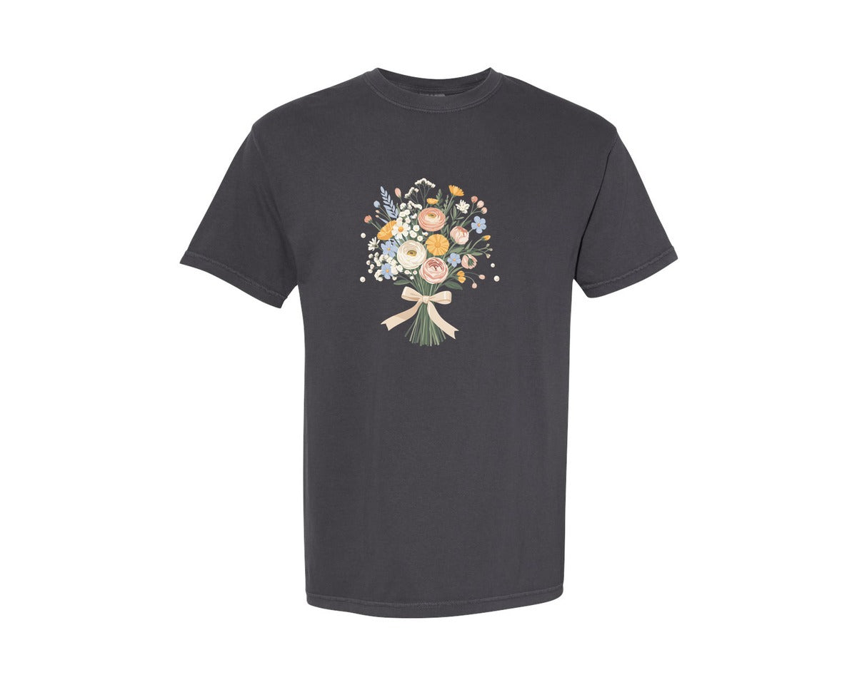 brand:Comfort Colors|color:Graphite|Wildflower Bouquet Soft Floral Graphic T-Shirt