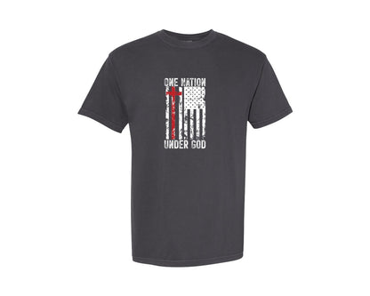 brand:Comfort Colors|color:Graphite|One Nation Under God Mens Christian Graphic T-Shirt