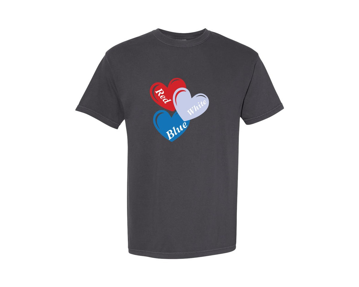 brand:Comfort Colors|color:Graphite|Heart 4Th Of July Red White Blue Graphic T-Shirt