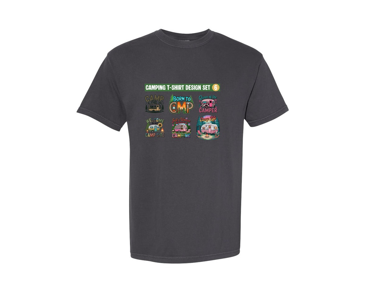 brand:Comfort Colors|color:Graphite|Retro Camping T Shirt Design Pack Graphic T-Shirt