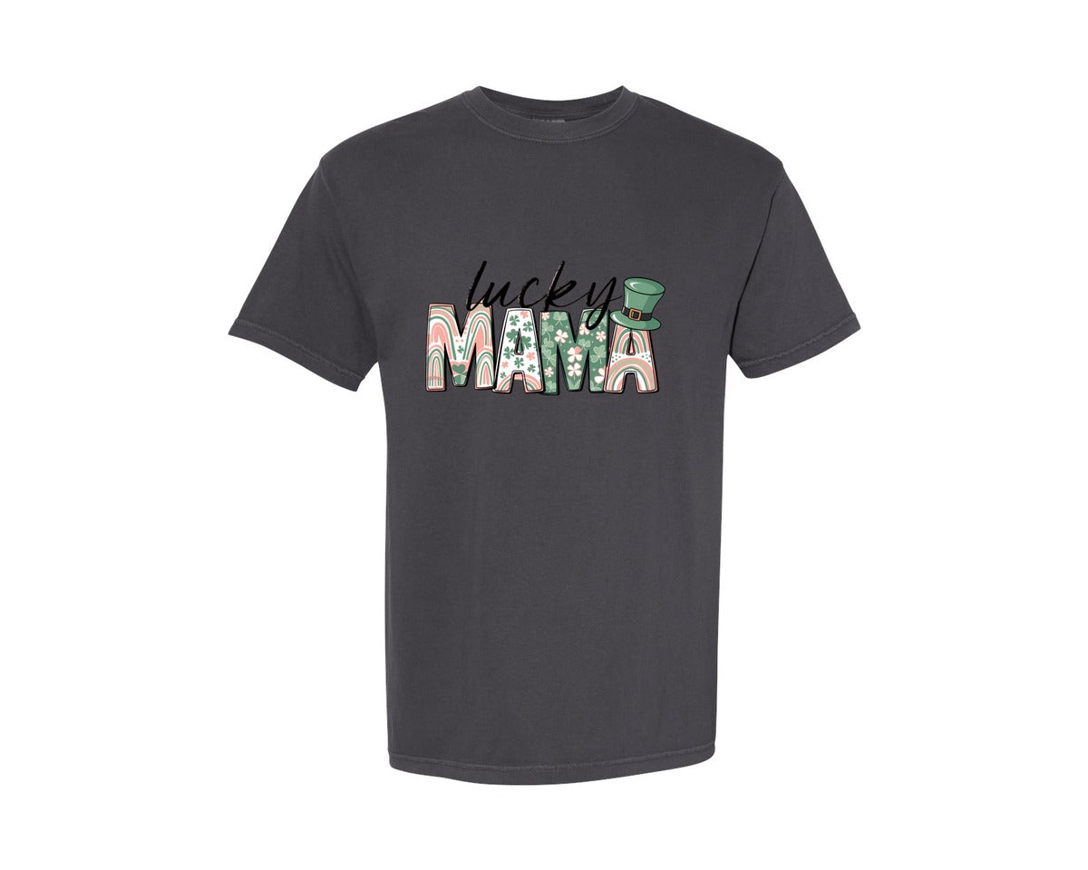 brand:Comfort Colors|color:Graphite|Lucky Mama St Patricks Day 12 Graphic T-Shirt