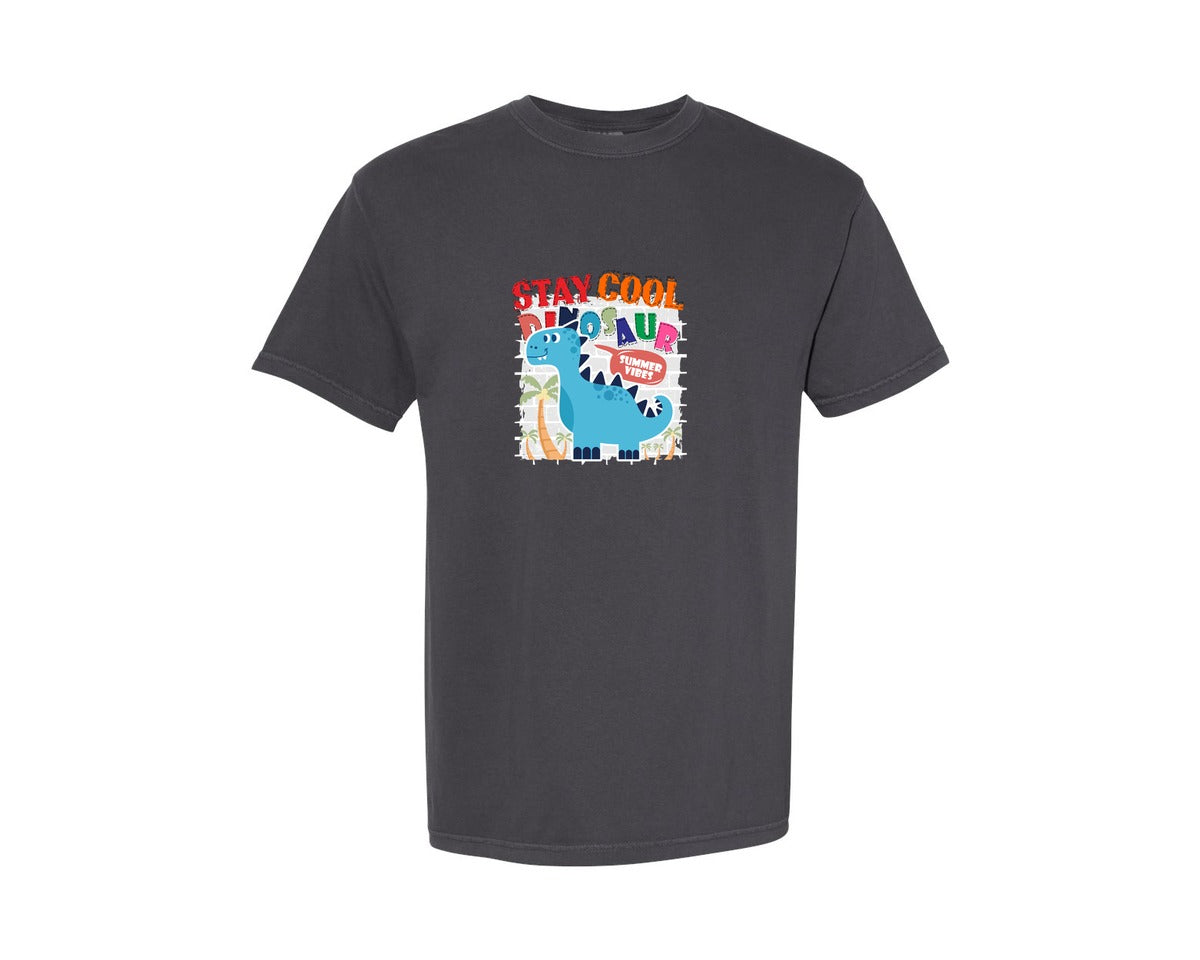 brand:Comfort Colors|color:Graphite|Cute Dinosaur Cartoon T Shirt Design Graphic T-Shirt