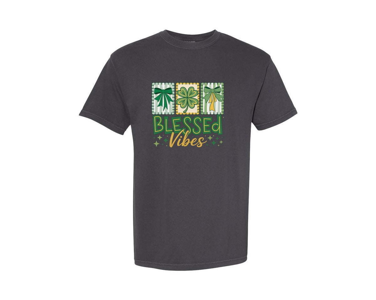 brand:Comfort Colors|color:Graphite|St Patricks Day Blessed Vibes 7 Graphic T-Shirt