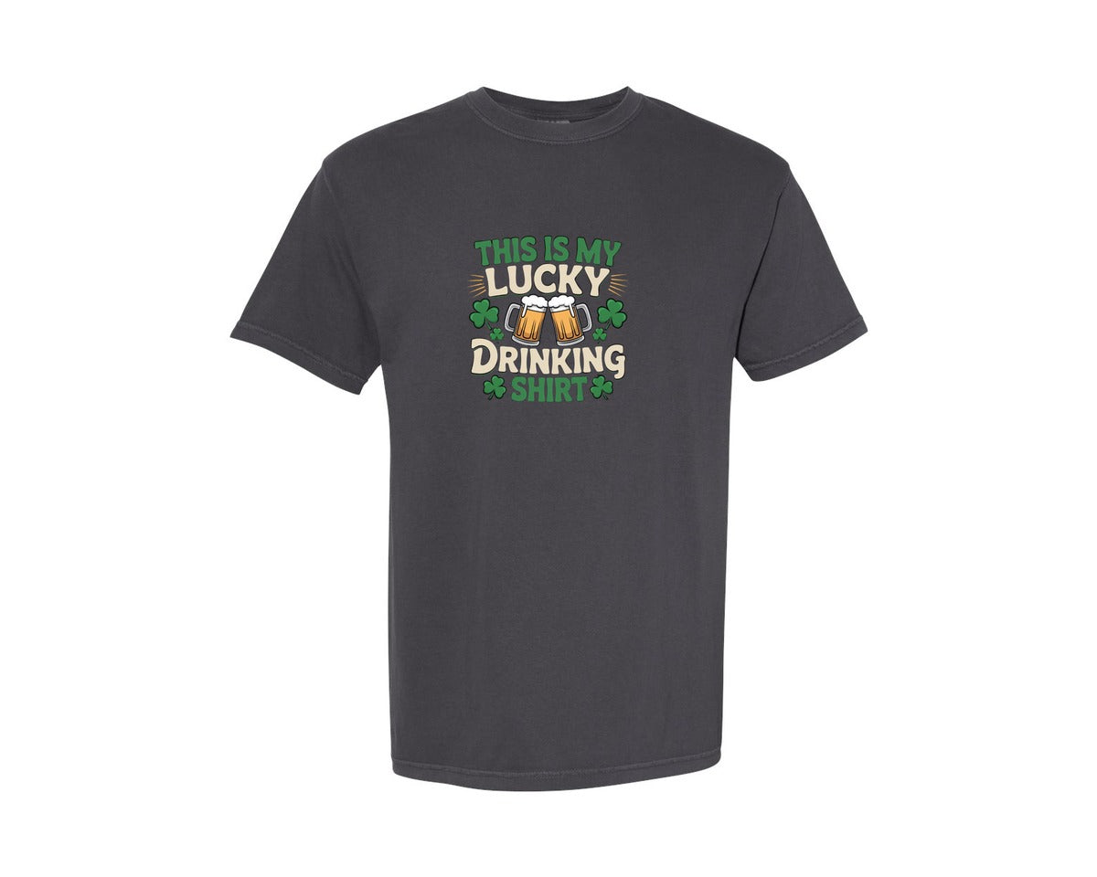 brand:Comfort Colors|color:Graphite|Lucky Drinking Shirt 2 Graphic T-Shirt