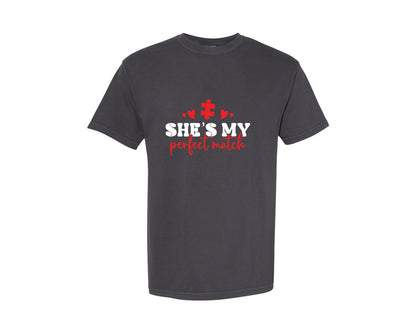 brand:Comfort Colors|color:Graphite|Hes My Match Couple Valentine Graphic T-Shirt