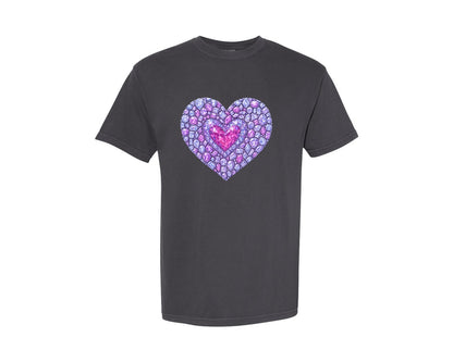 brand:Comfort Colors|color:Graphite|Faux Rhinestone Purple Heart Graphic T-Shirt