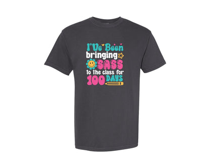 brand:Comfort Colors|color:Graphite|Girl 100 Days Of School Retro Graphic T-Shirt