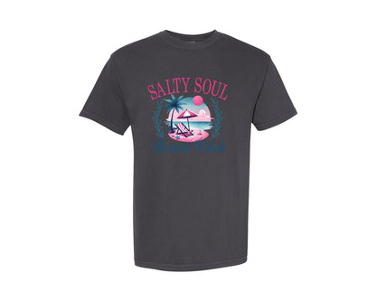 brand:Comfort Colors|color:Graphite|Summer Trendy Salty Soul Beach Club Graphic T-Shirt