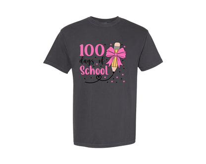 brand:Comfort Colors|color:Graphite|Pencil Coquette Bow 100 Days Of Graphic T-Shirt