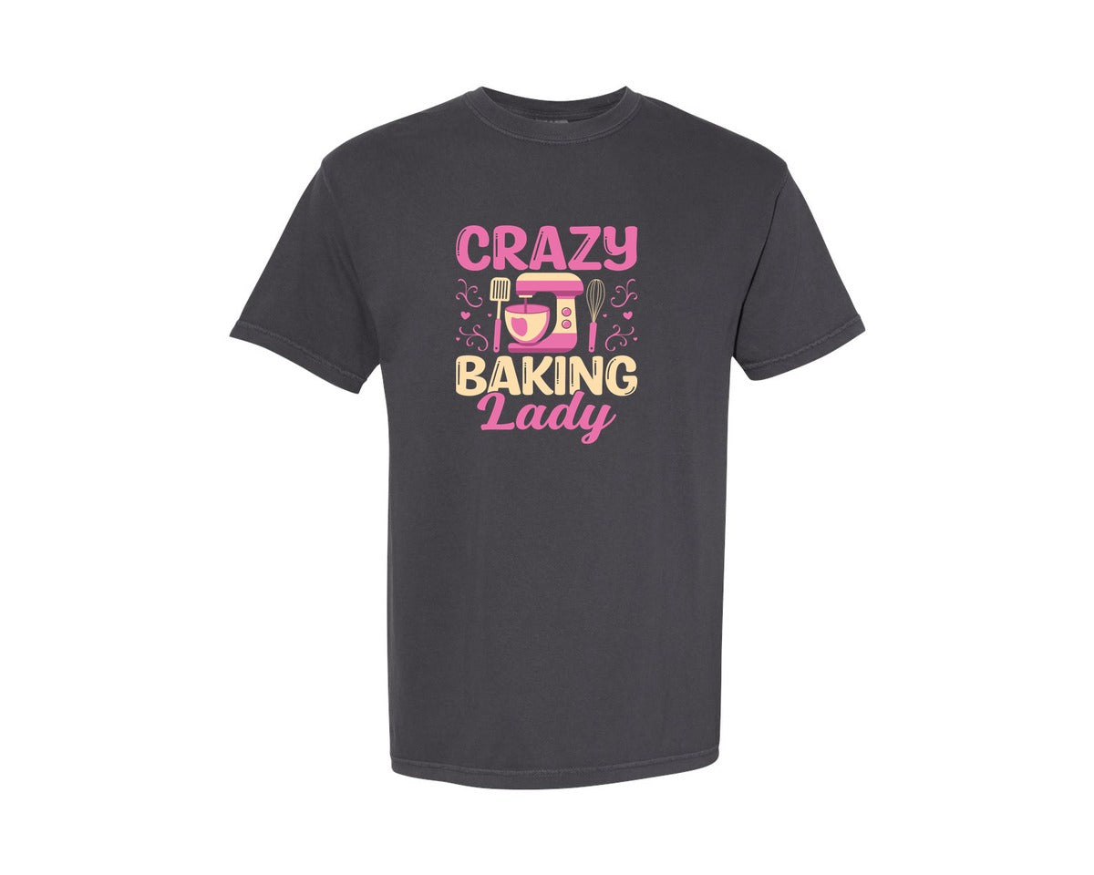 brand:Comfort Colors|color:Graphite|Crazy Baking Lady Mixer Whisk Baker Graphic T-Shirt
