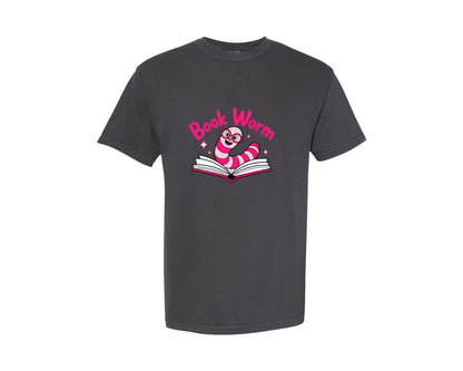 brand:Comfort Colors|color:Graphite|Pink Striped Bookworm Graphic T-Shirt