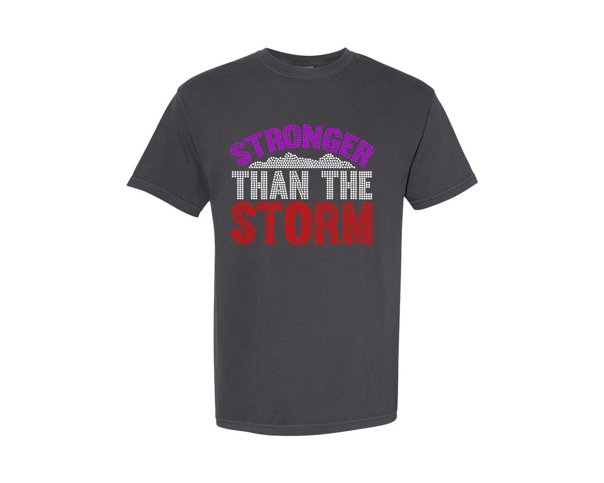 brand:Comfort Colors|color:Graphite|Stronger Than The Storm Rhinestone 3 Graphic T-Shirt
