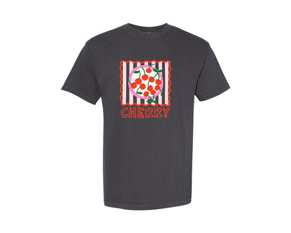 brand:Comfort Colors|color:Graphite|Cherry Summer Fruit Print Graphic T-Shirt