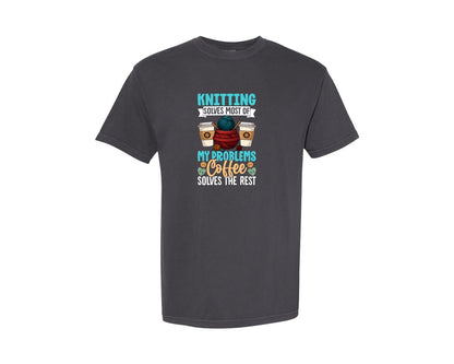 brand:Comfort Colors|color:Graphite|Knitting And Coffee T Shirt Design 11 Graphic T-Shirt