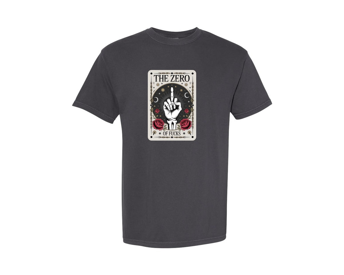 brand:Comfort Colors|color:Graphite|Tarot Skeleton Zero Card Humor Graphic T-Shirt