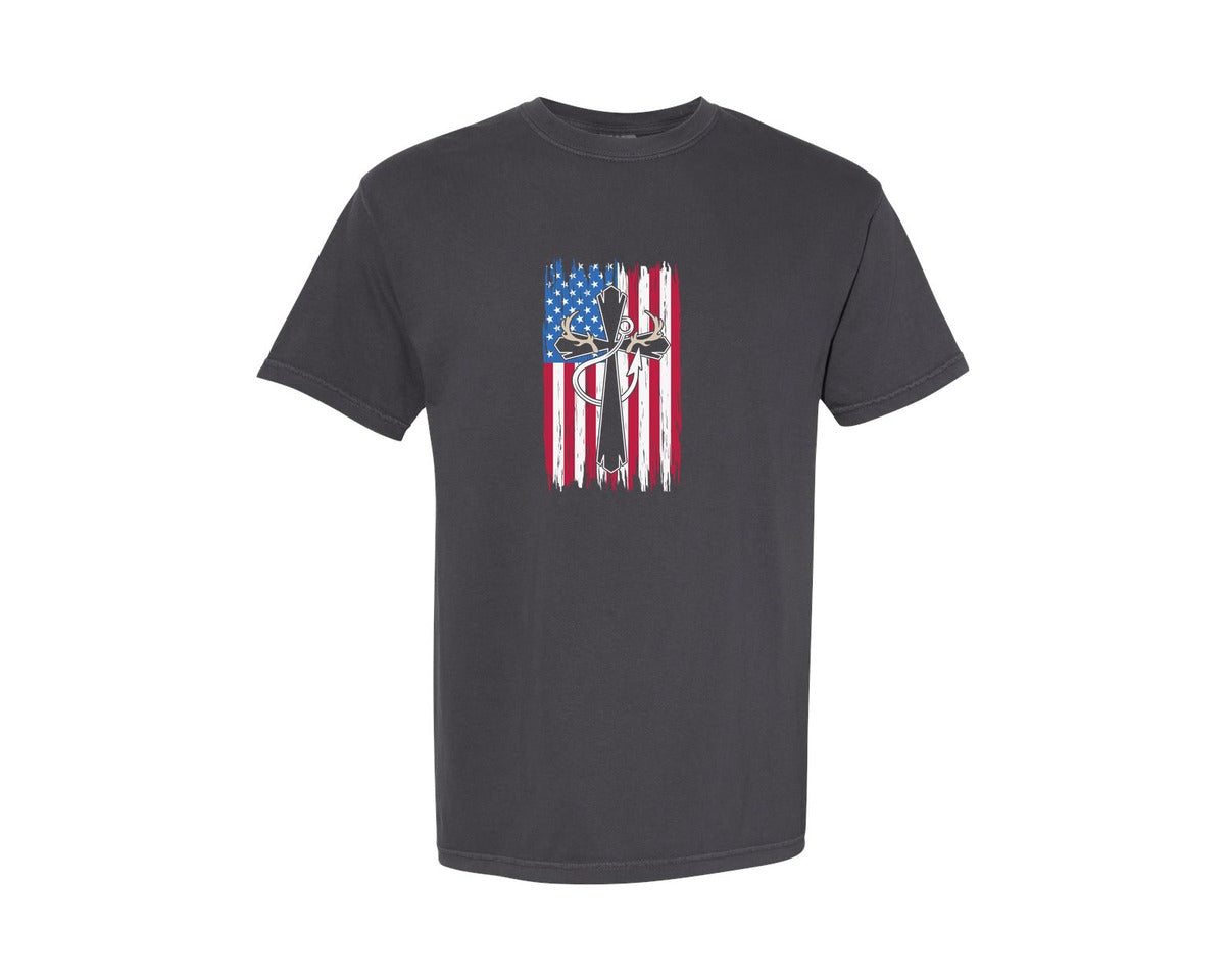 brand:Comfort Colors|color:Graphite|Hunting Faith Christian Hunter Usa Graphic T-Shirt