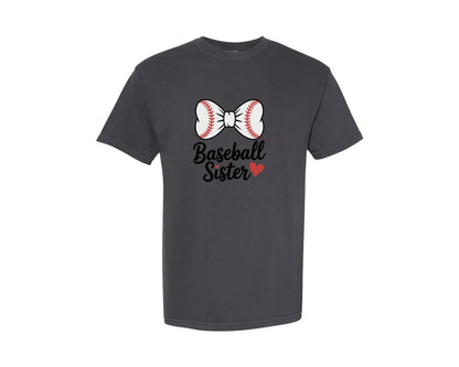 brand:Comfort Colors|color:Graphite|Baseball Sister Bow Ai Graphic T-Shirt