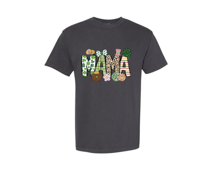 brand:Comfort Colors|color:Graphite|Mama St Patricks Day Lettered Doodle Graphic T-Shirt