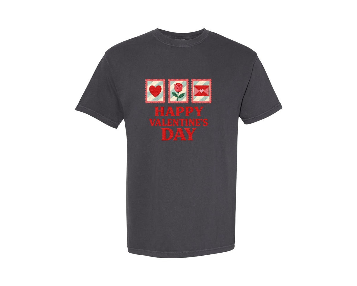 brand:Comfort Colors|color:Graphite|Faux Crochet Happy Valentines Day Graphic T-Shirt