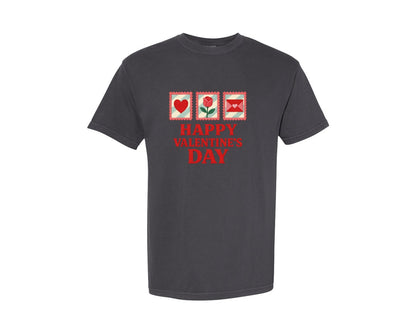 brand:Comfort Colors|color:Graphite|Faux Crochet Happy Valentines Day Graphic T-Shirt