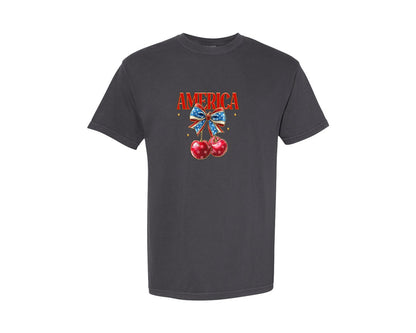 brand:Comfort Colors|color:Graphite|Patriotic Cherry 4Th Of July Graphic T-Shirt