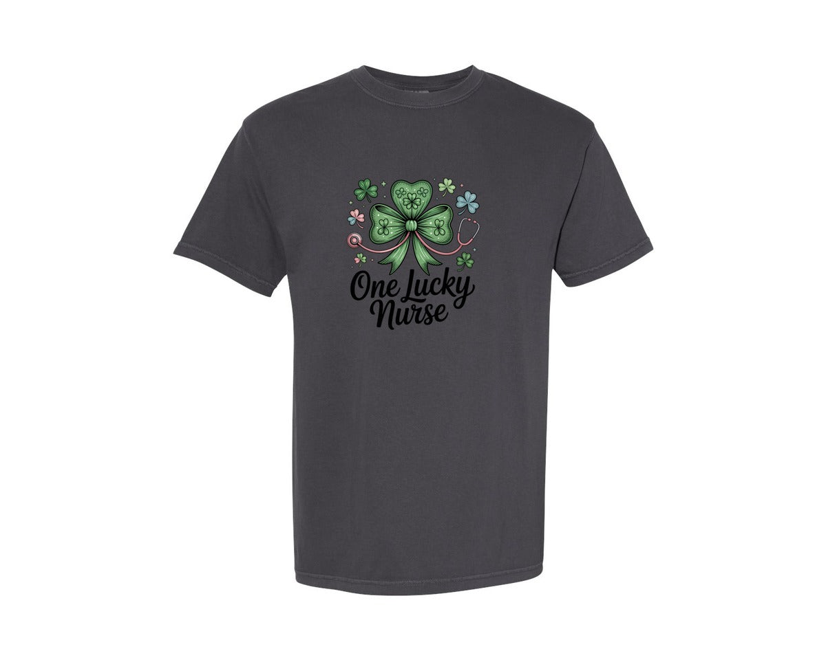 brand:Comfort Colors|color:Graphite|One Lucky Nurse St Patricks Day 15 Graphic T-Shirt