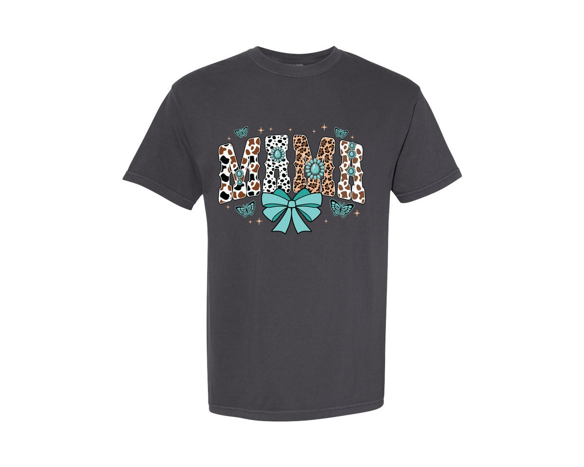 brand:Comfort Colors|color:Graphite|Western Mama Blue Coquette Graphic T-Shirt