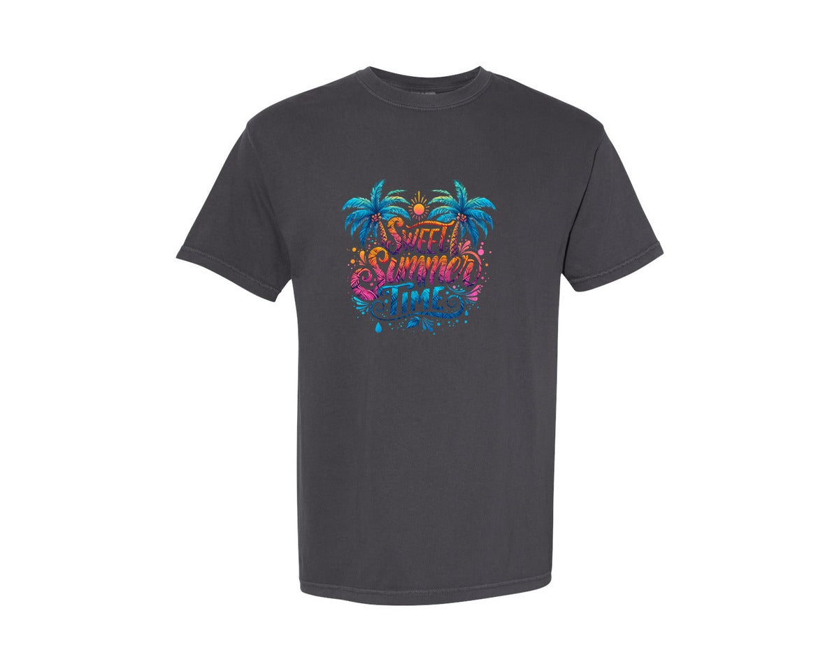brand:Comfort Colors|color:Graphite|Sweet Summer Time Palm Trees Graphic T-Shirt