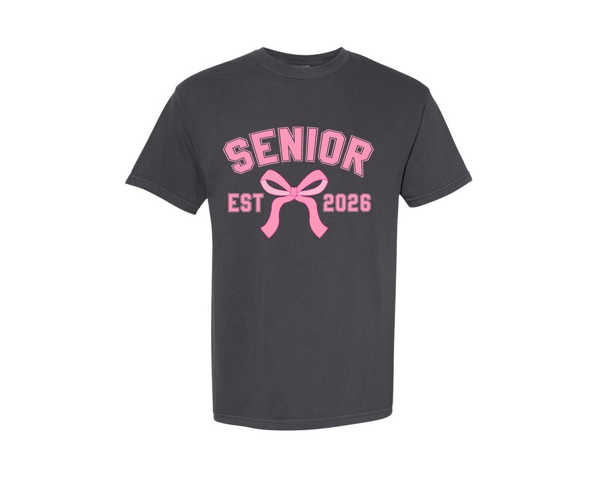 brand:Comfort Colors|color:Graphite|Senior 2026 Coquette Pink Bow 2 Graphic T-Shirt