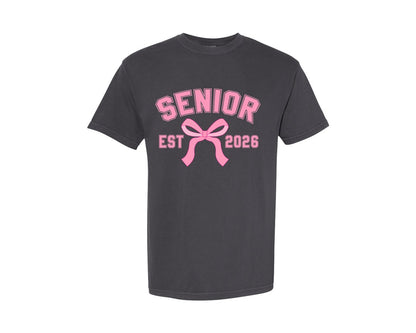 brand:Comfort Colors|color:Graphite|Senior 2026 Coquette Pink Bow 2 Graphic T-Shirt