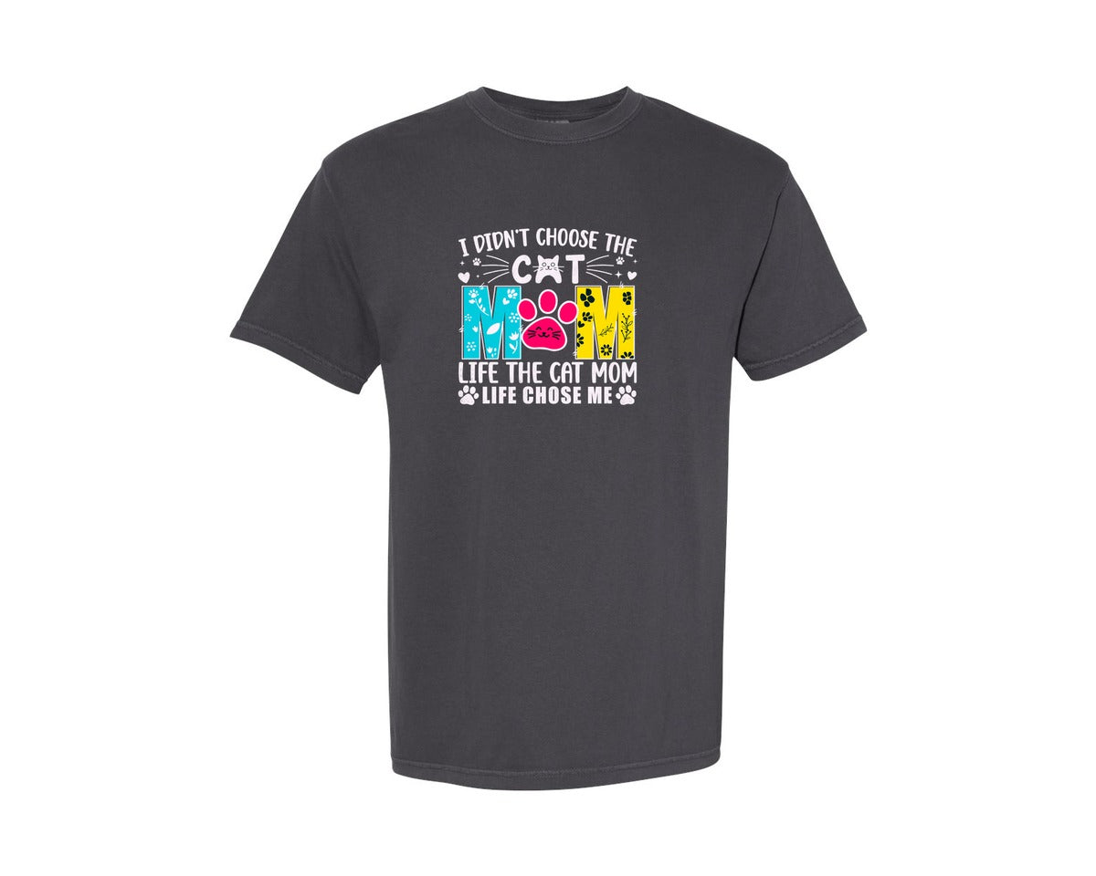brand:Comfort Colors|color:Graphite|Funny Cat Mom Life Graphic T-Shirt