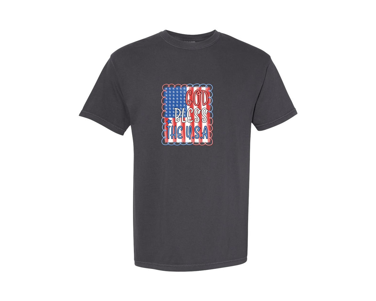 brand:Comfort Colors|color:Graphite|God Bless The Usa 4Th Of July Graphic T-Shirt