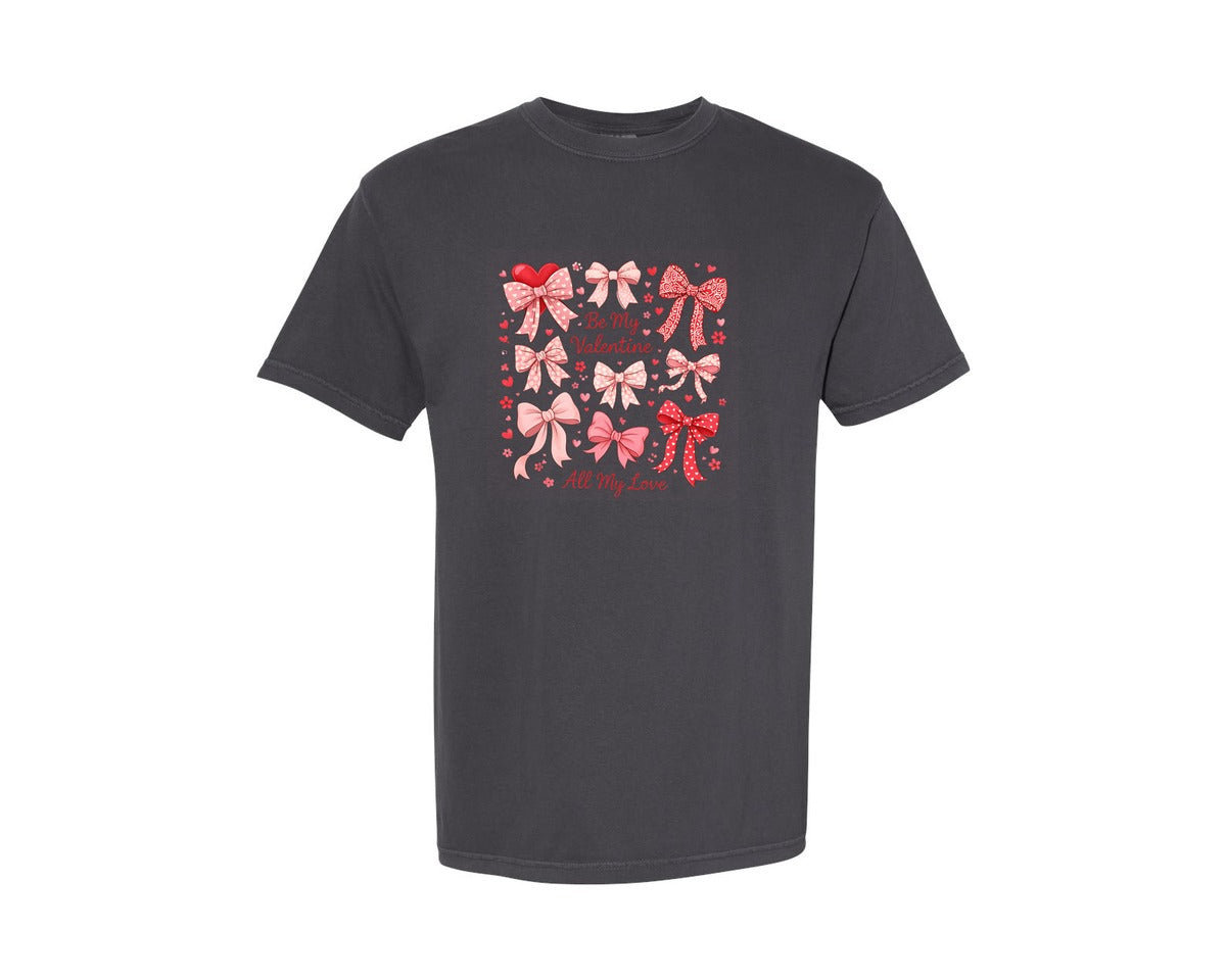 brand:Comfort Colors|color:Graphite|Coquette Bows Valentines Day Pink Graphic T-Shirt