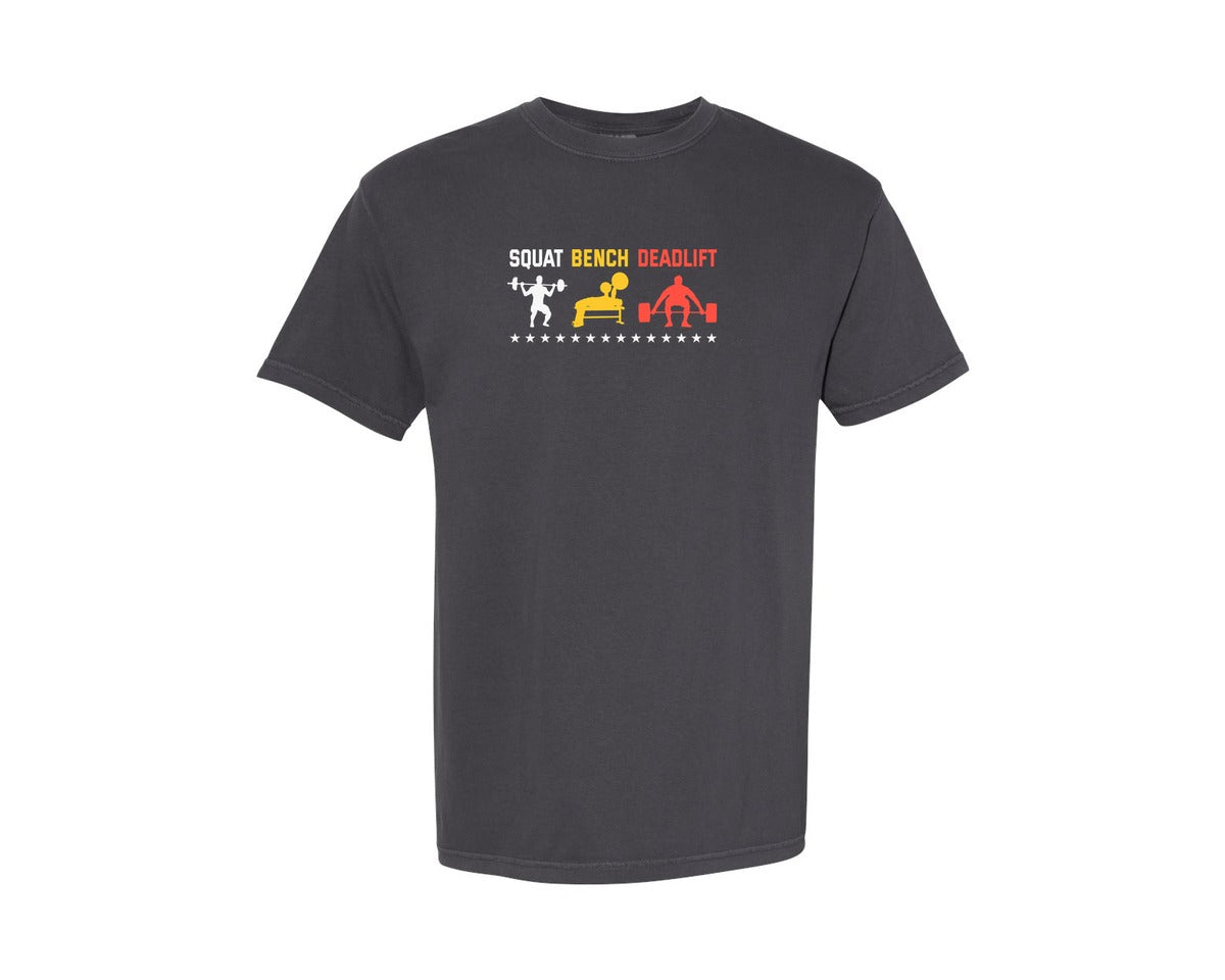 brand:Comfort Colors|color:Graphite|Powerlift Squat Deadlift Weightlifting Graphic T-Shirt
