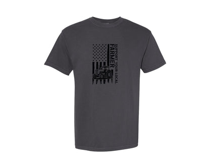 brand:Comfort Colors|color:Graphite|Support Your Local Farmer American Flag Graphic T-Shirt