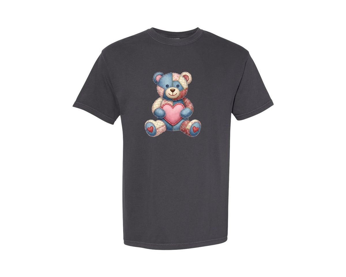 brand:Comfort Colors|color:Graphite|Patchwork Valentine Teddy Bear 8 Graphic T-Shirt