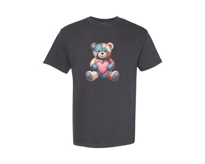 brand:Comfort Colors|color:Graphite|Patchwork Valentine Teddy Bear 8 Graphic T-Shirt