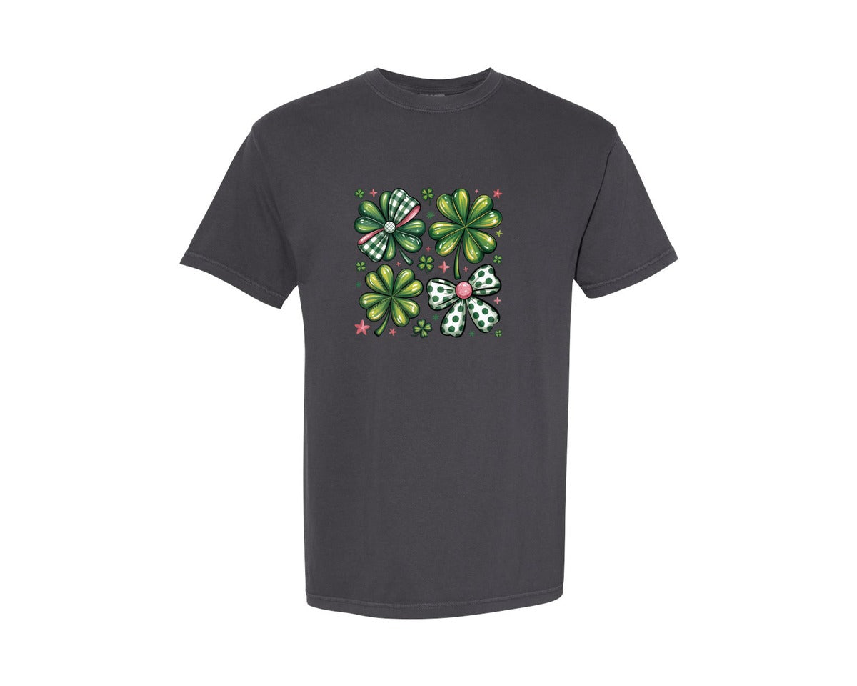 brand:Comfort Colors|color:Graphite|Preppy St Patricks Day Shamrock 4 Graphic T-Shirt